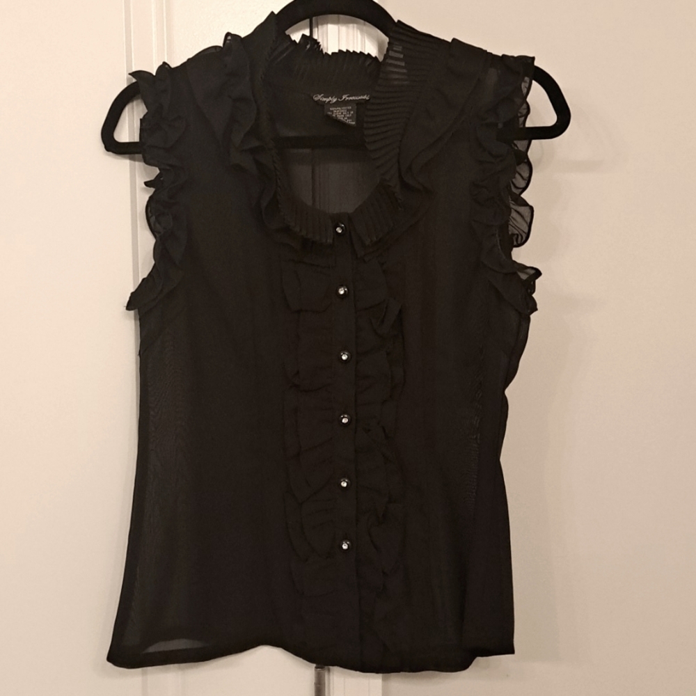 Simply Irresistible Black Sleeveless Top with Ruffle Neckline Sz. M